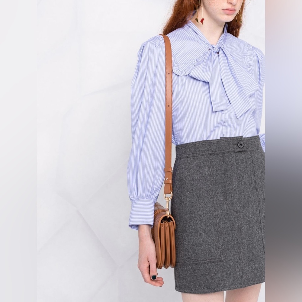 Sandro Nancy Stripe Tie Neck Cotton Blouse